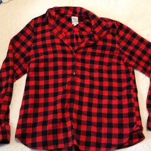 Jcrew navy and red plaid popover flannel shirt